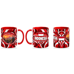 Indonesia Mug – 320ml — three matching angles together on a white background with a soft shadow