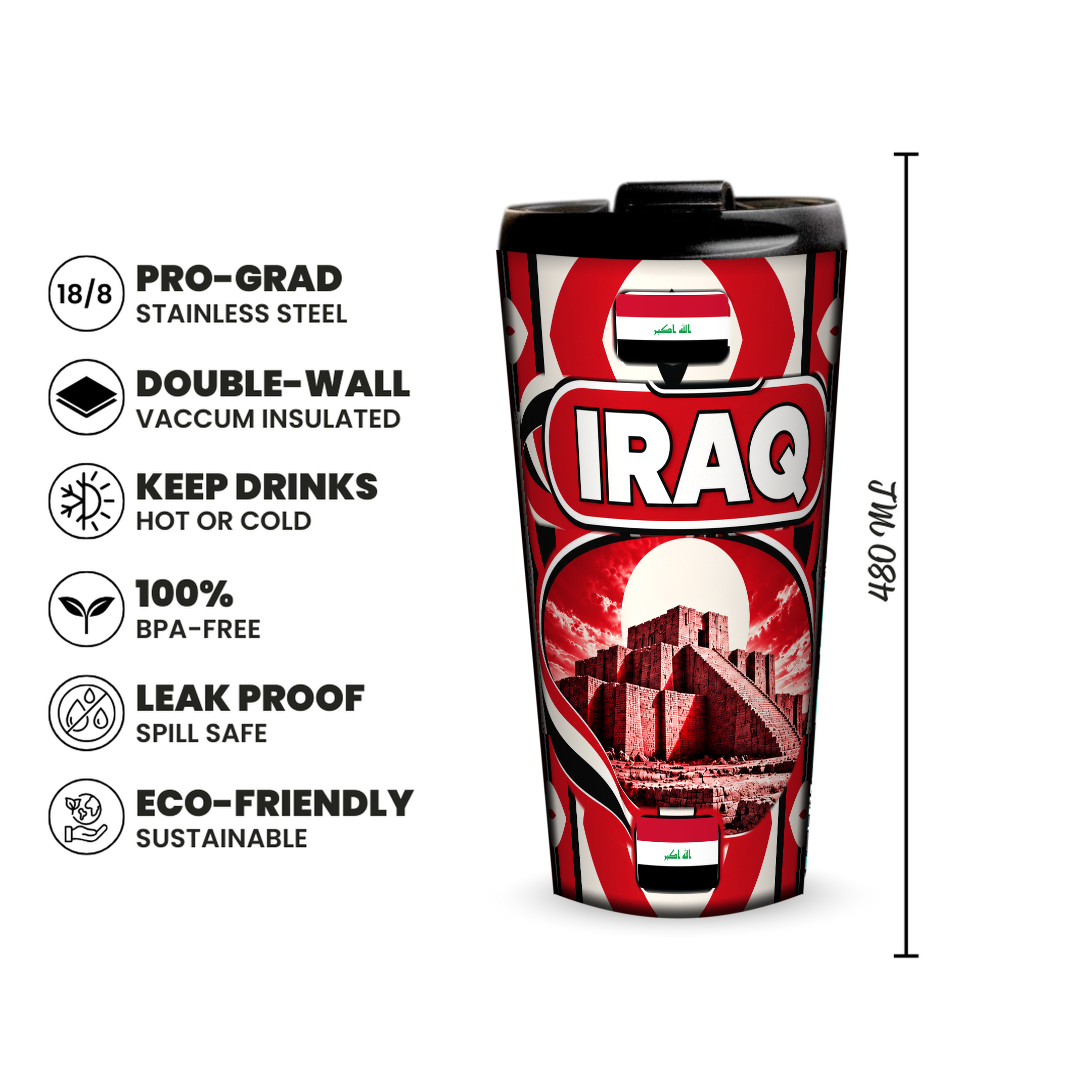 Iraq 480ml insulated tumbler features and size