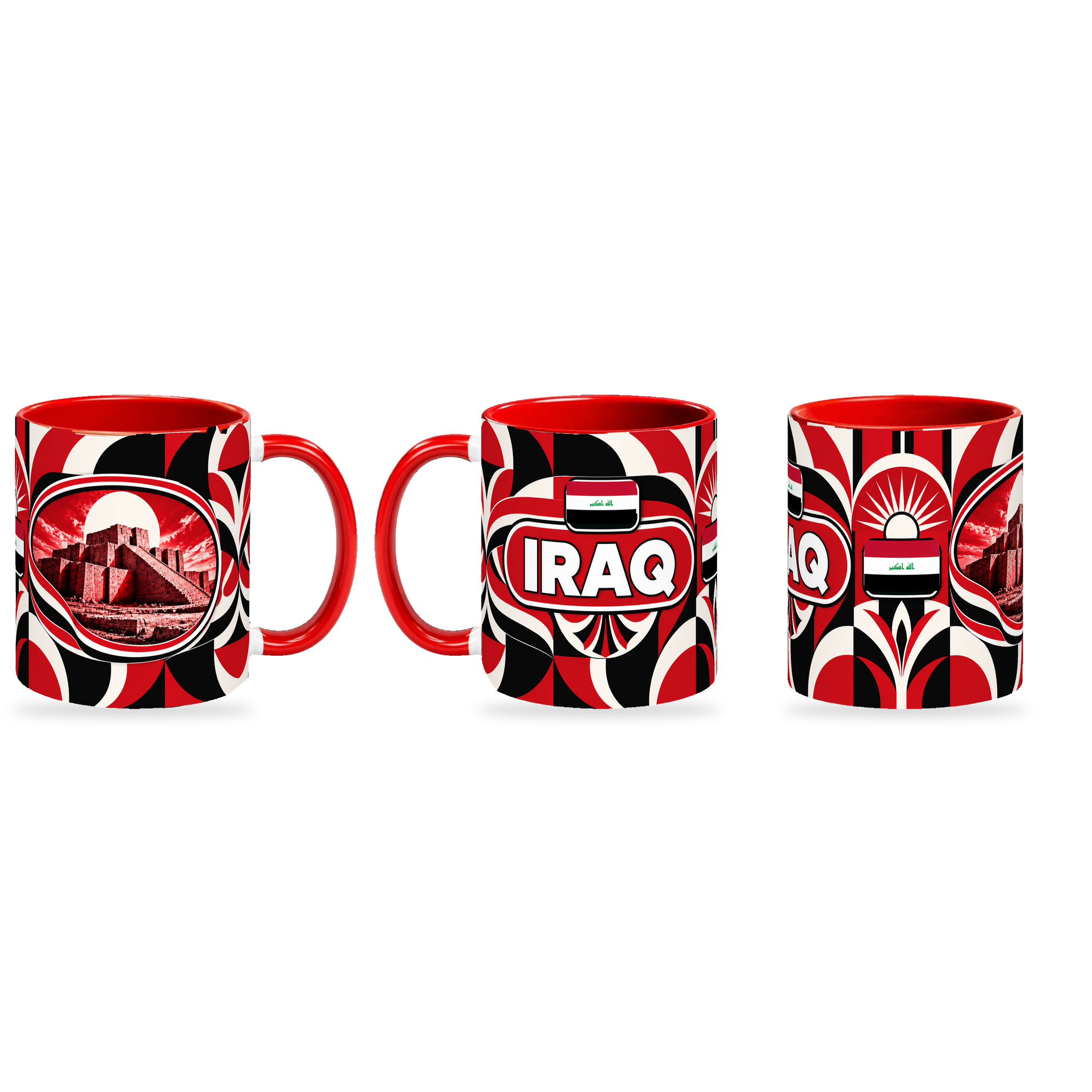 Iraq Mug – 320ml — three matching angles together on a white background with a soft shadow