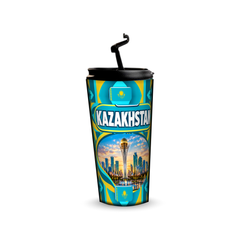 Kazakhstan 480ml tumbler with reusable straw