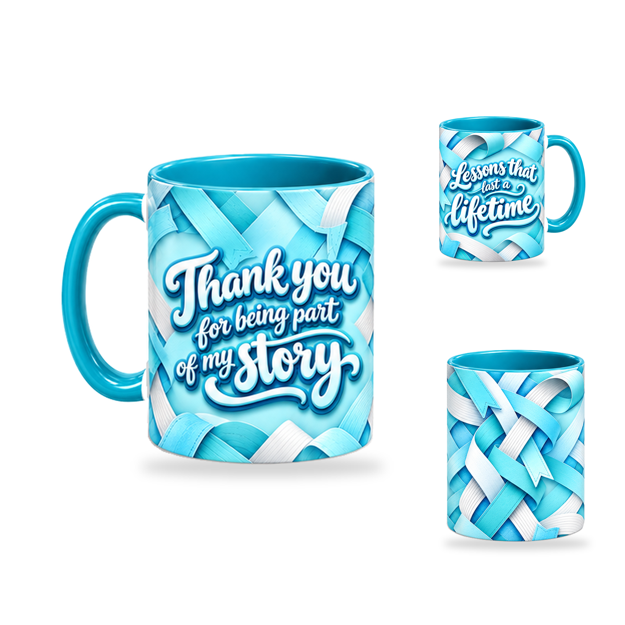 Lasting Lessons Mug – 320ml, Teal ceramic mug, opposite-side of the Teacher’s Day artwork