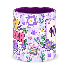 Lavender Postage Teacher Mug, purple – centre view of the full-wrap pattern
