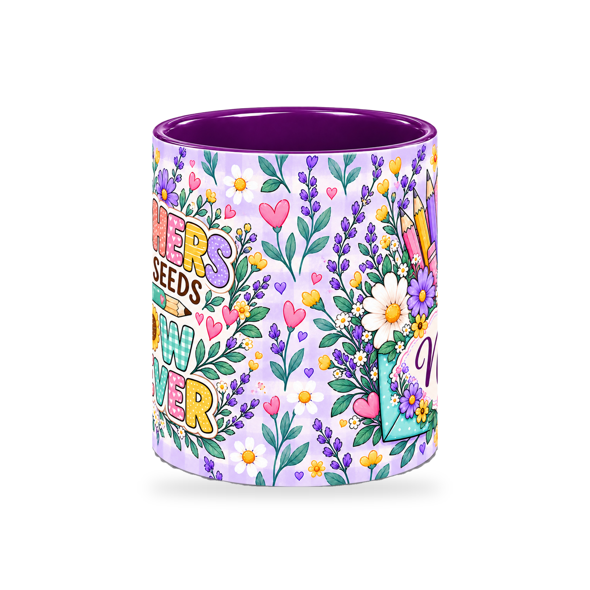 Lavender Seed Garden Teacher Mug – 320ml — center view on a transparent background