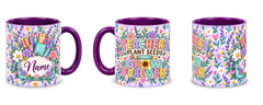 Lavender Seed Garden Teacher Mug – three matching views