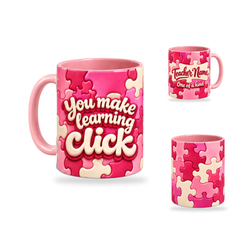Learning Clicks Mug – 320ml, Pink ceramic mug, opposite-side of the Teacher’s Day artwork