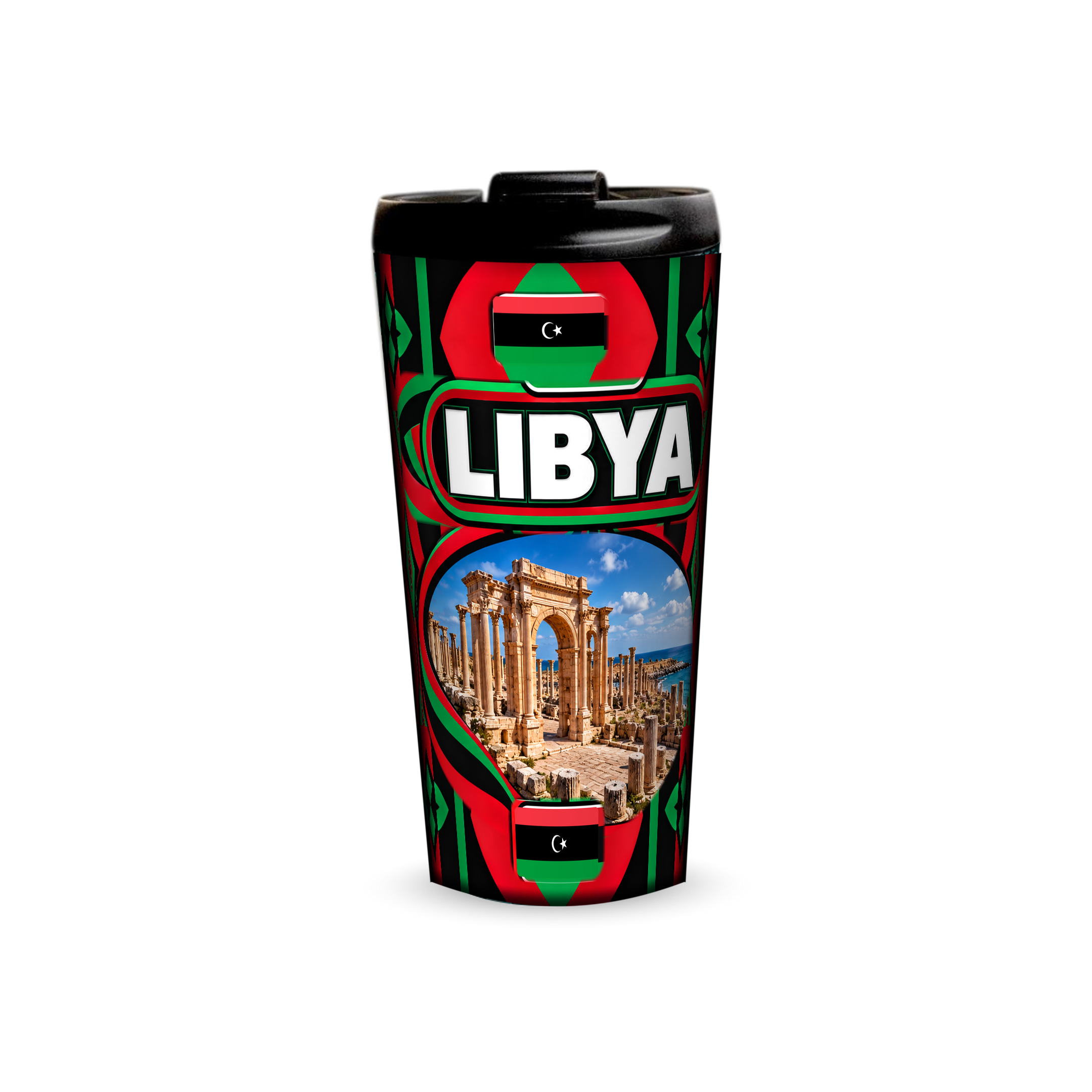 Libya 480ml tumbler front view with country design