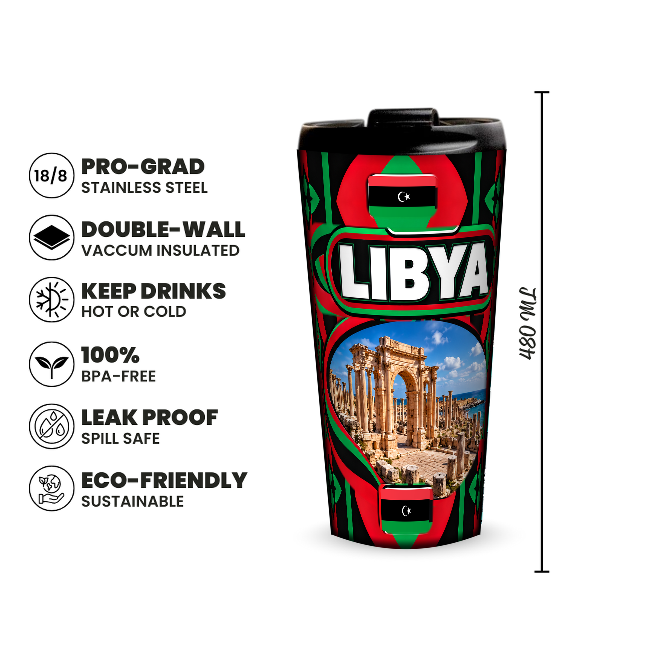 Libya 480ml insulated tumbler features and size