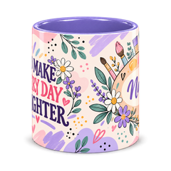 Lilac Art Studio Teacher Mug, light purple – centre view of the full-wrap pattern