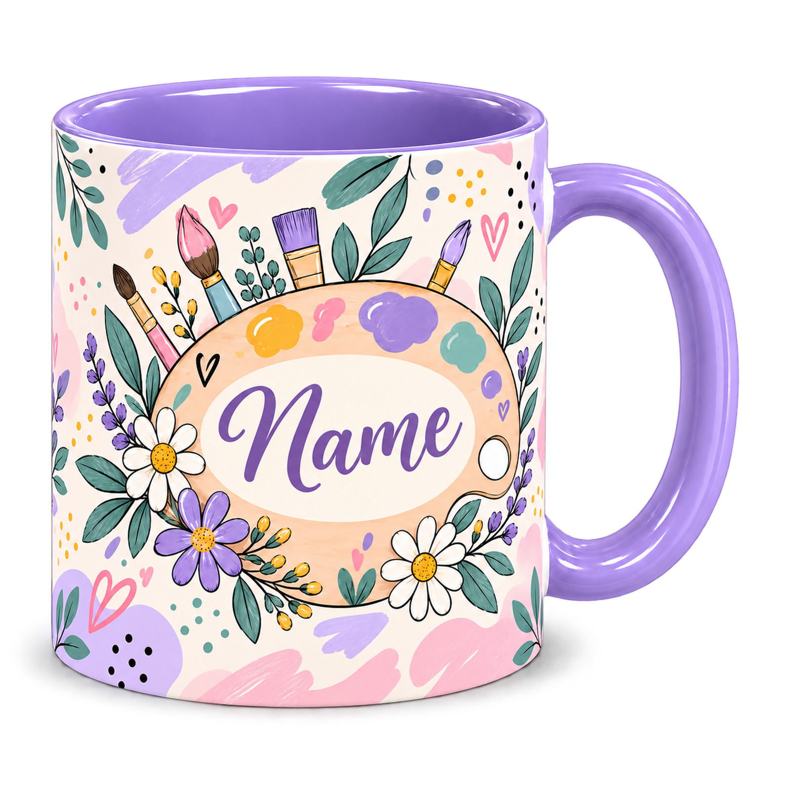 Lilac Art Studio Teacher Mug, light purple – handle on the right, Name