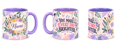 Lilac Art Studio Teacher Mug, light purple – right, left and centre views side by side
