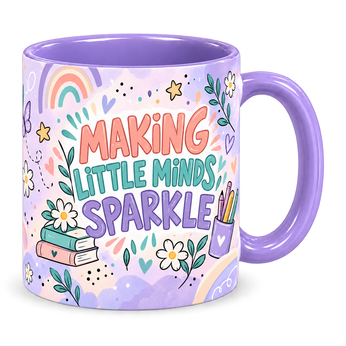 Lilac Classroom Confetti Teacher Mug, light purple – handle on the right, MAKING LITTLE MINDS SPARKLE