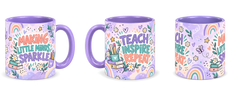 Lilac Classroom Confetti Teacher Mug, light purple – right, left and centre views side by side