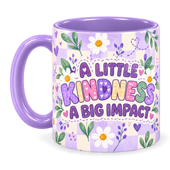 Lilac Patchwork Apple Teacher Mug, light purple – handle on the left, A LITTLE KINDNESS A BIG IMPACT