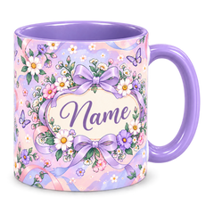 Lilac Ribbon Garden Teacher Mug, light purple – handle on the right, Name