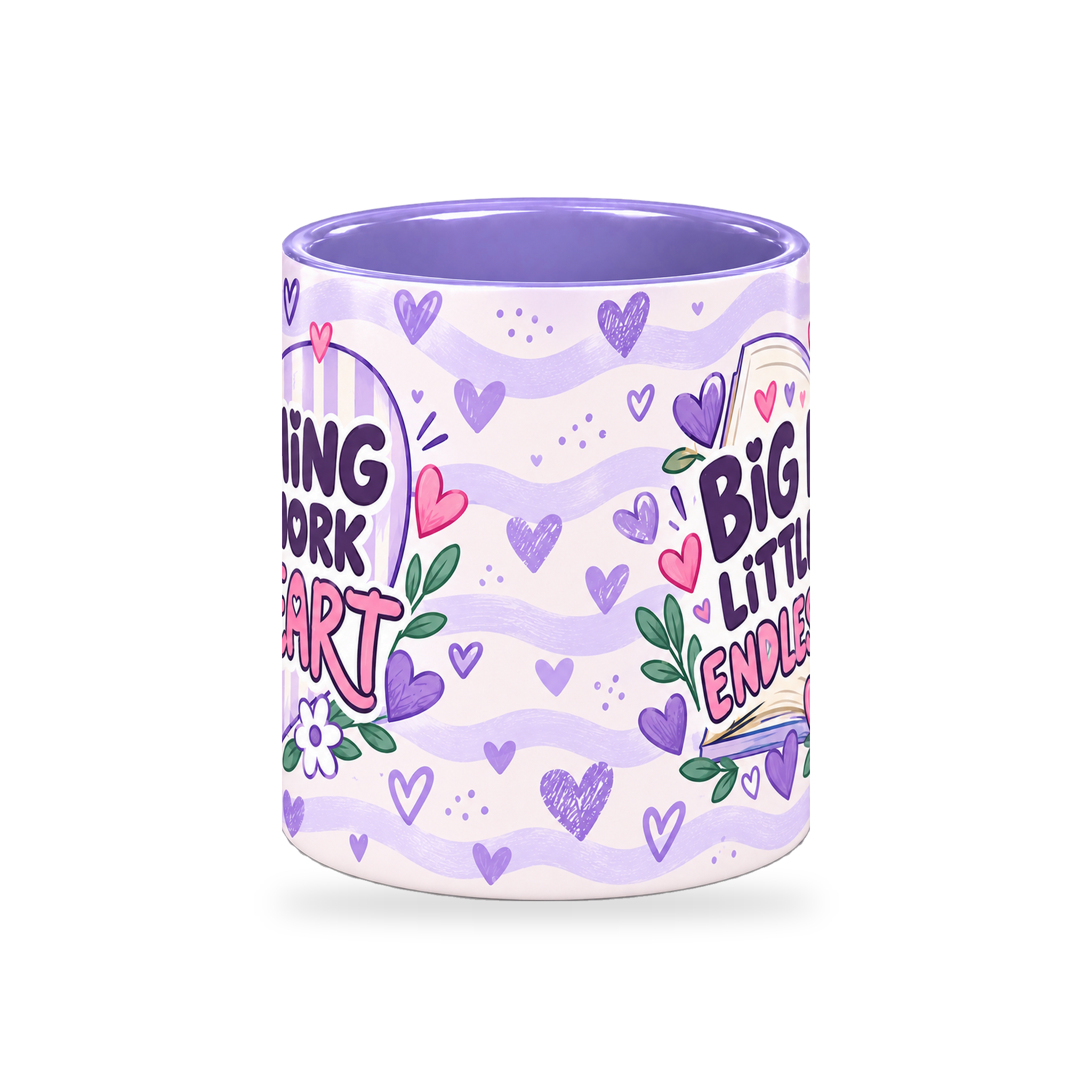 Lilac Tiny Hearts Teacher Mug – 320ml — center view on a transparent background