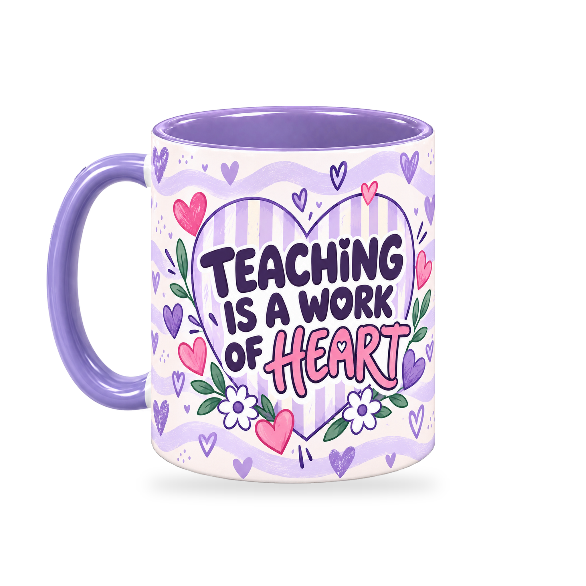 Lilac Tiny Hearts Teacher Mug – 320ml — left view on a transparent background