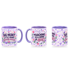 Lilac Tiny Hearts Teacher Mug – 320ml — right, left and front views together on a transparent background
