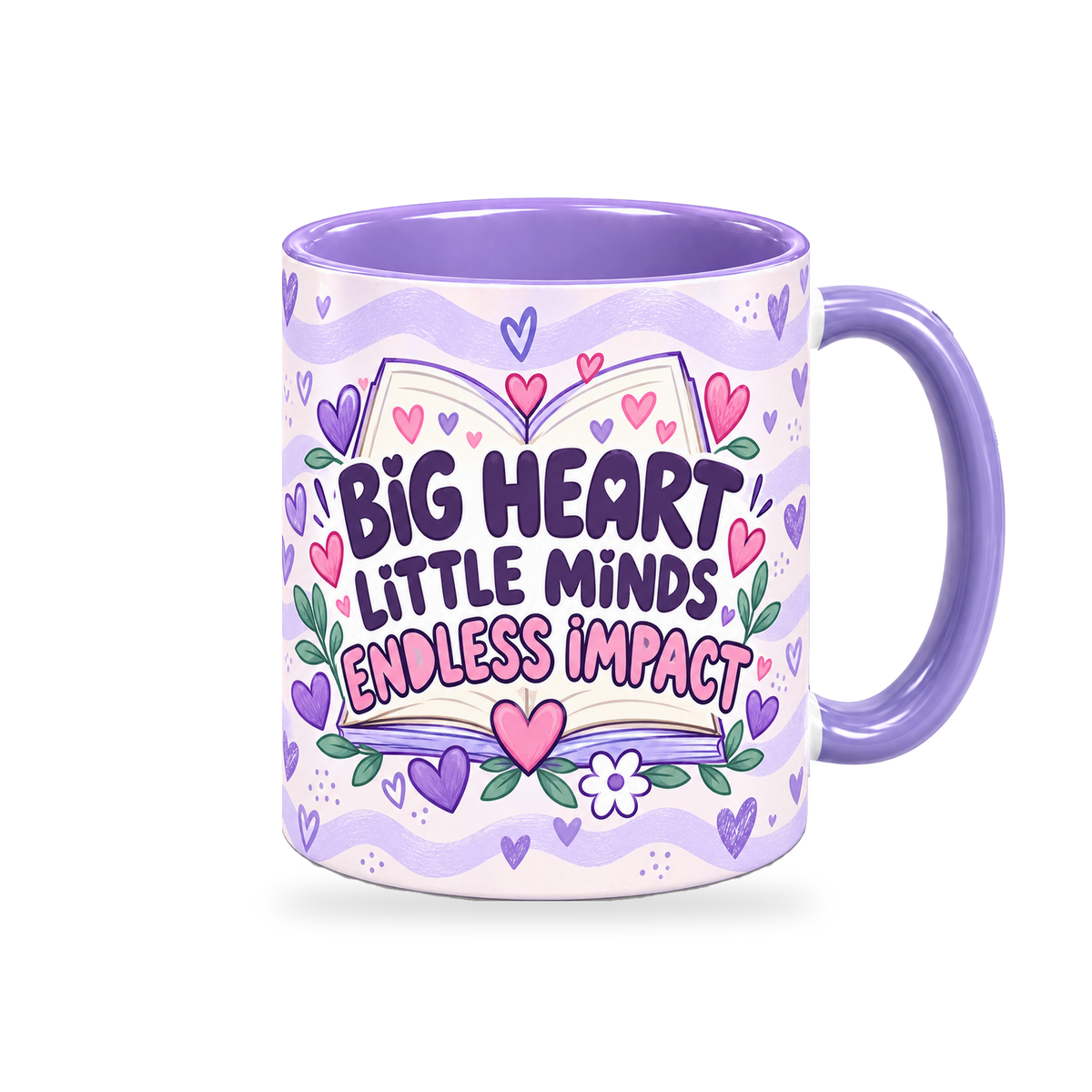 Lilac Tiny Hearts Teacher Mug – 320ml — right view on a transparent background