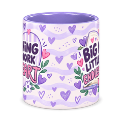 Lilac Tiny Hearts Teacher Mug, light purple – centre view of the full-wrap pattern