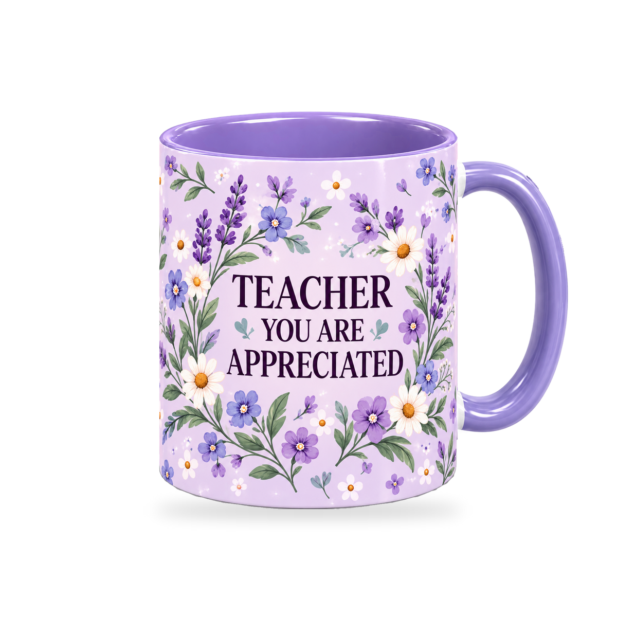 Lilac Wildflower Meadow Teacher Mug – 320ml — right view on a transparent background