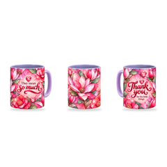 Little Things Mug – 320ml, Light Purple ceramic mug, three-angle overview of the Teacher’s Day artwork