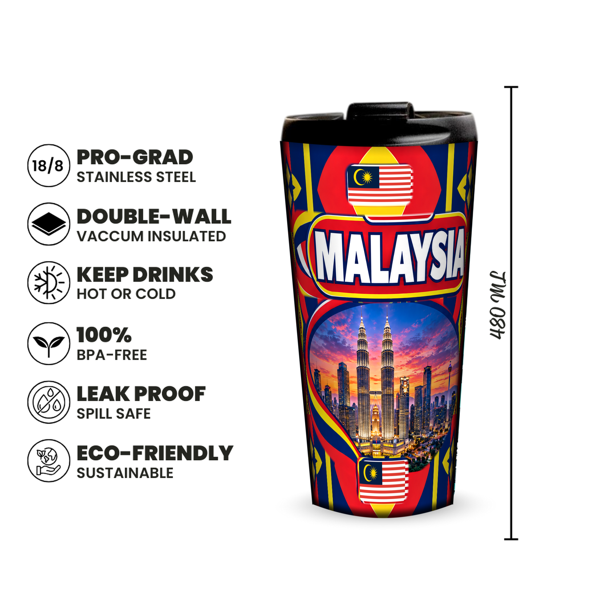 Malaysia 480ml insulated tumbler features and size