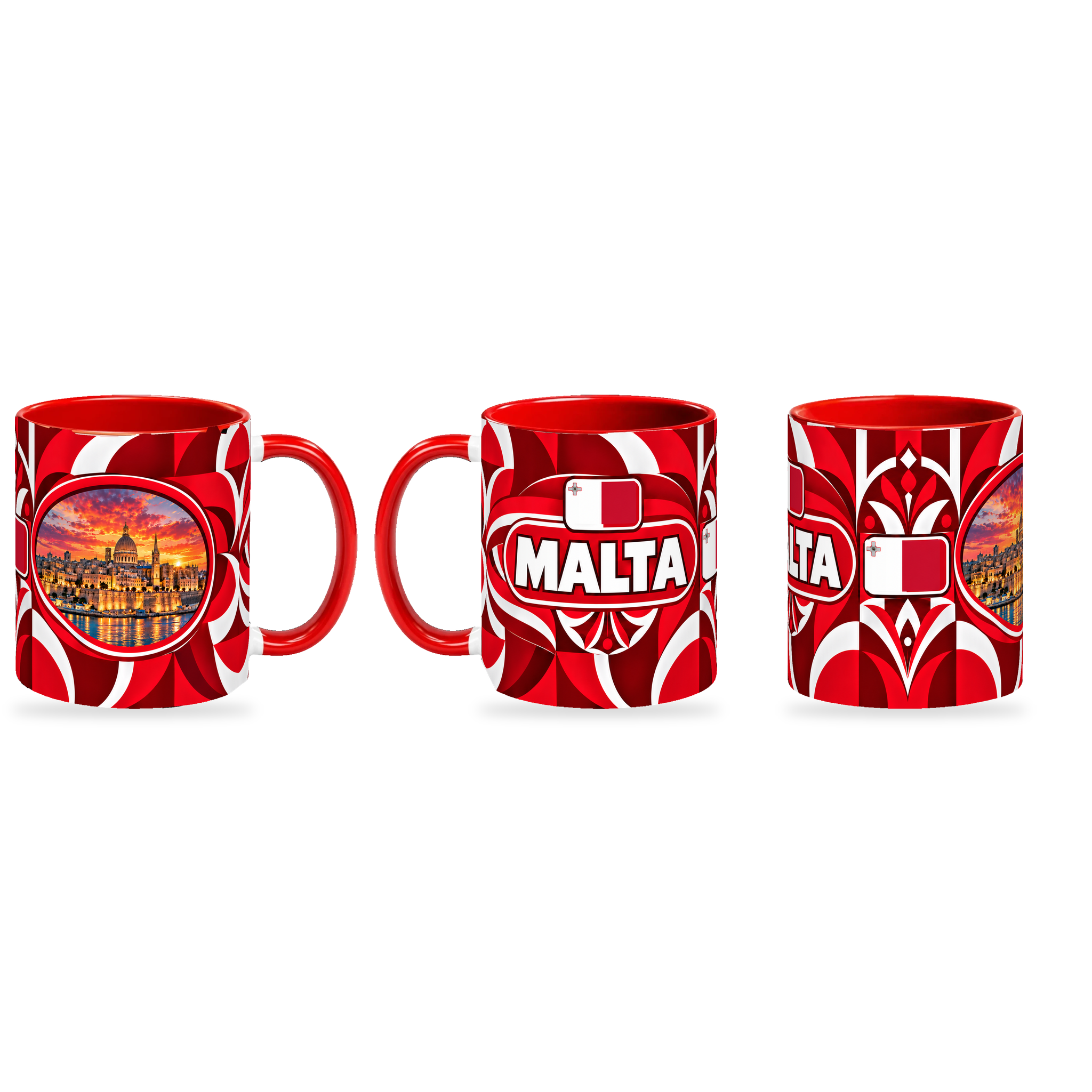 Malta Mug – 320ml — three matching angles together on a white background with a soft shadow