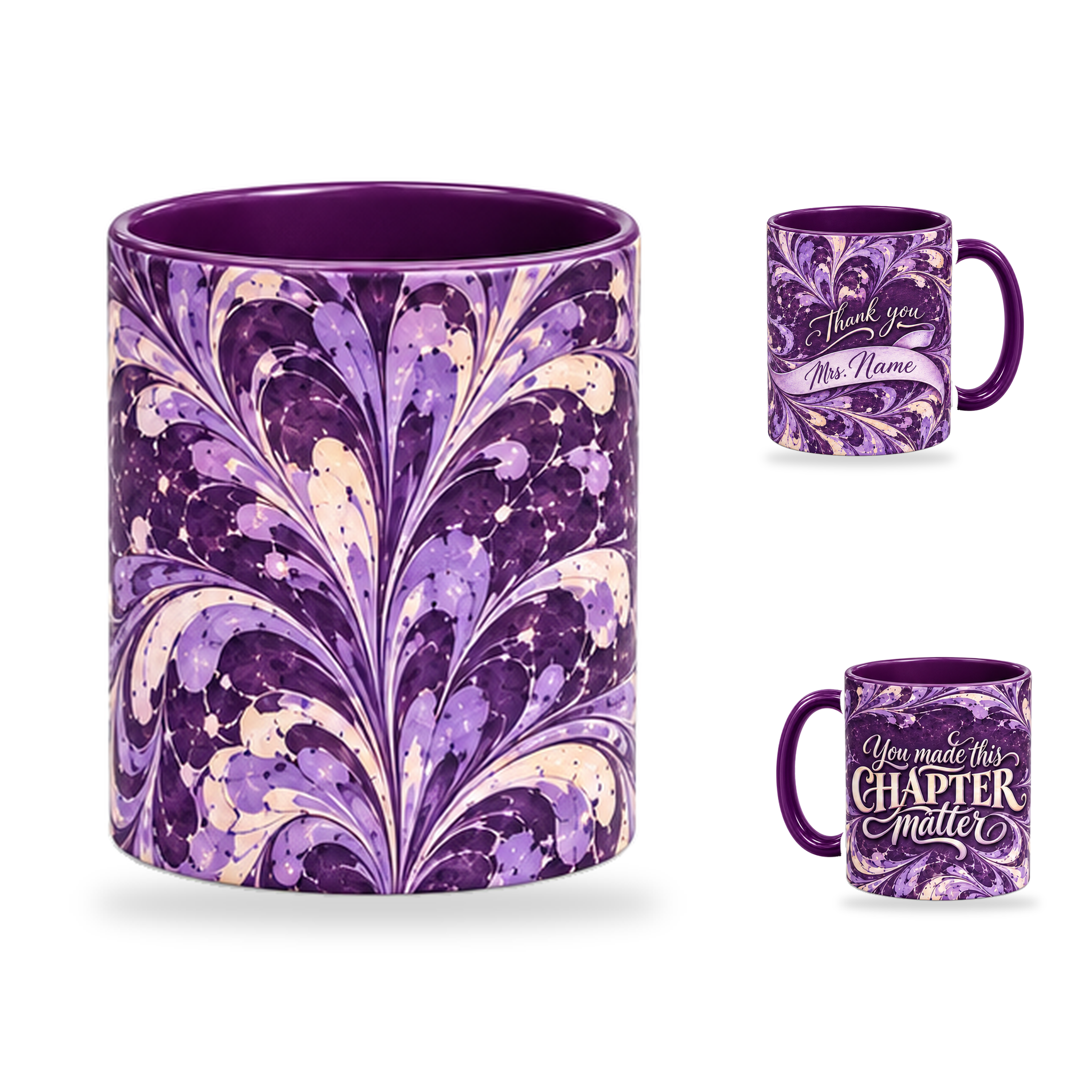 Meaningful Chapter Mug – 320ml, Purple ceramic mug, centre-pattern of the Teacher’s Day artwork