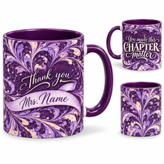 Meaningful Chapter Mug – 320ml, purple ceramic mug, views of the full-wrap Teacher’s Day design