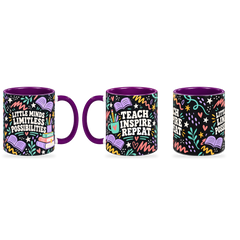 Midnight Bright Ideas Teacher Mug – 320ml — right, left and centre views together on a transparent background