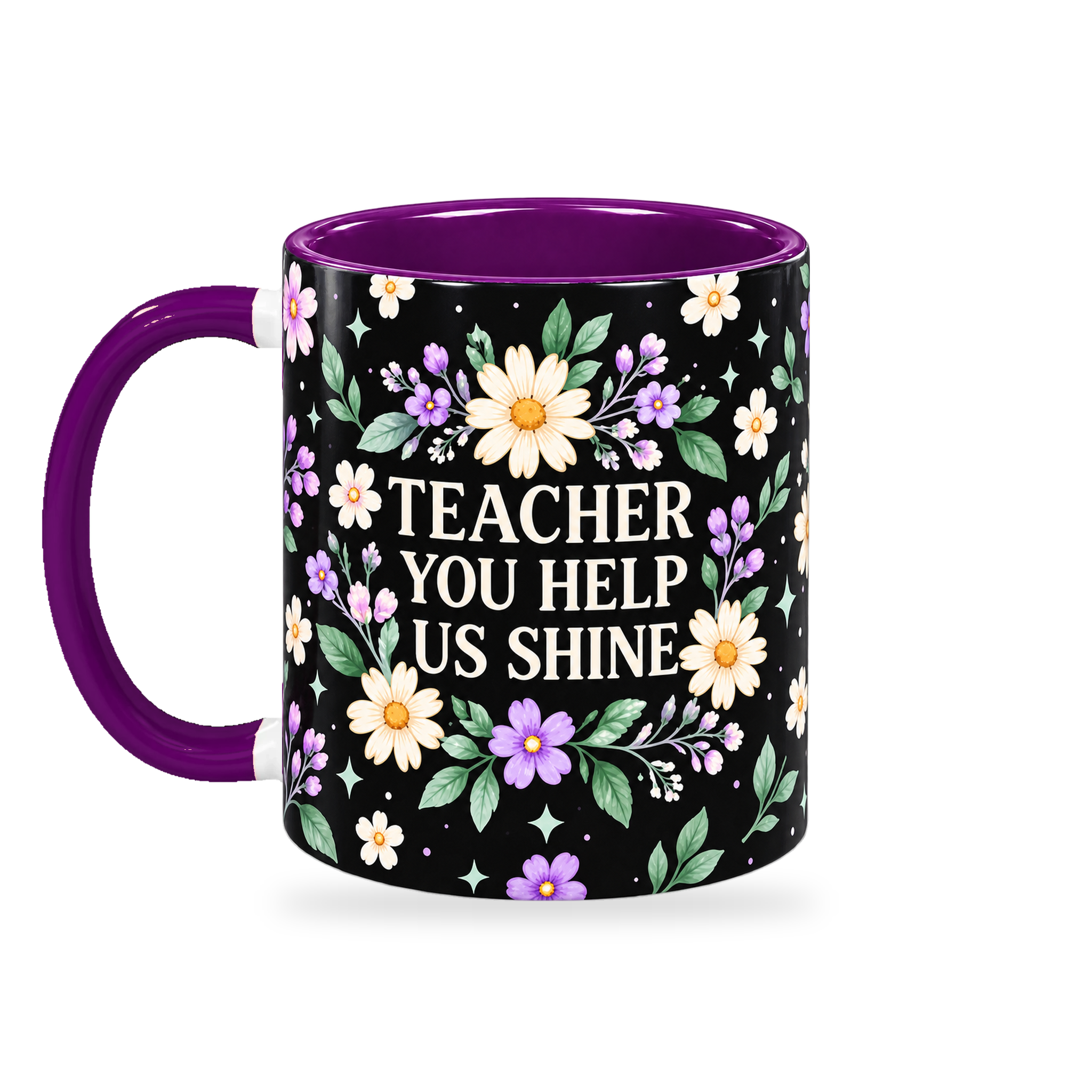 Midnight Daisy Teacher Mug – 320ml — left view on a transparent background