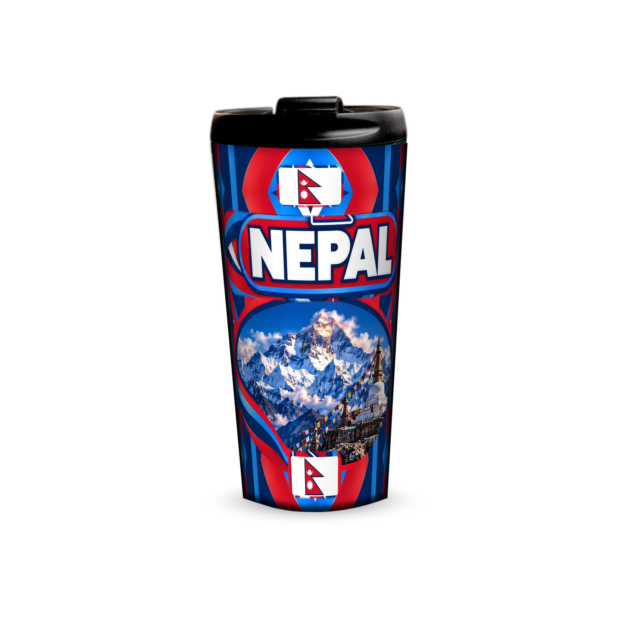 Nepal 480ml tumbler front view with country design