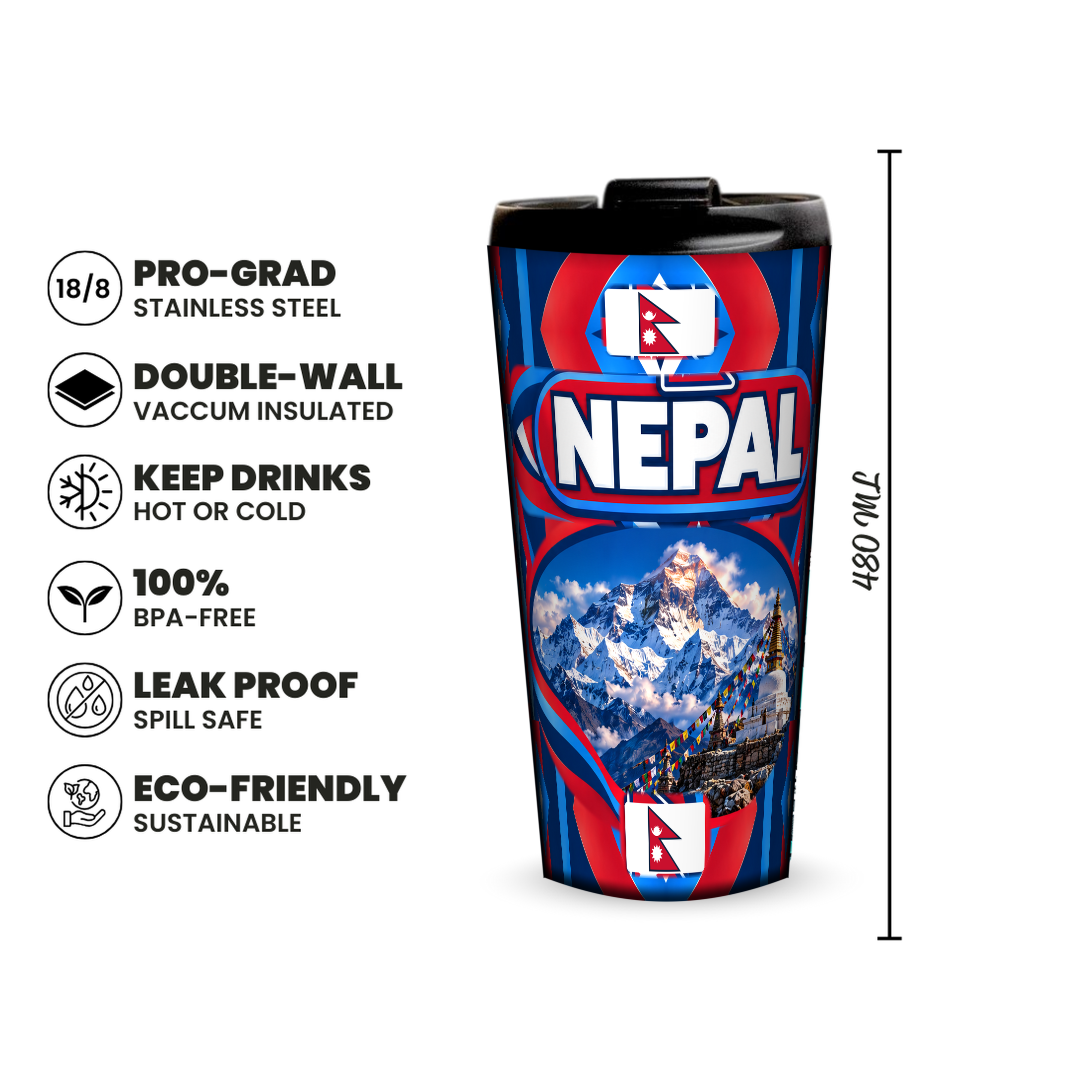 Nepal 480ml insulated tumbler features and size