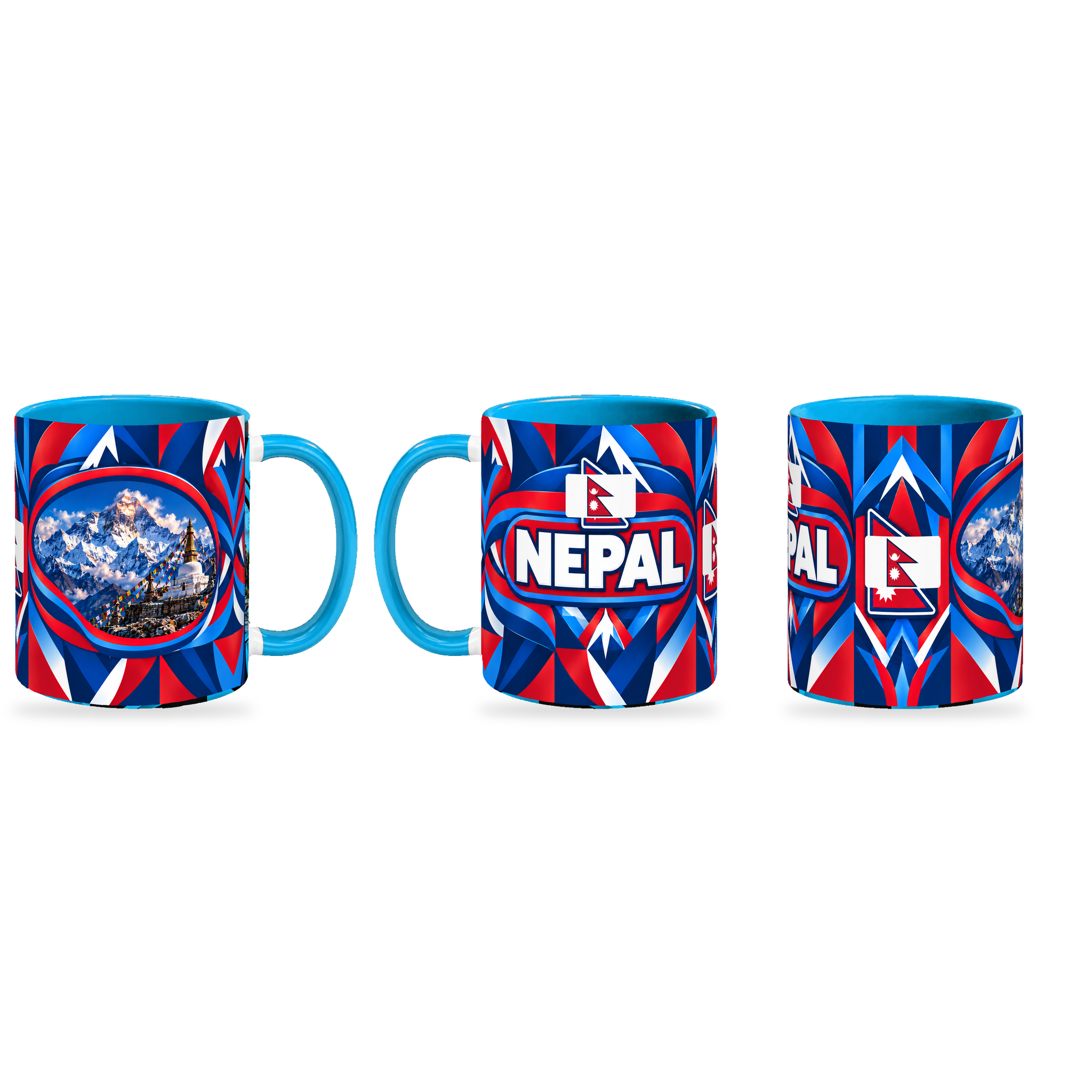 Nepal Mug – 320ml — three matching angles together on a white background with a soft shadow