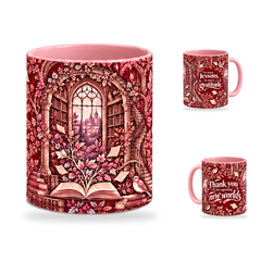New Worlds Mug – 320ml, Pink ceramic mug, centre-pattern of the Teacher’s Day artwork
