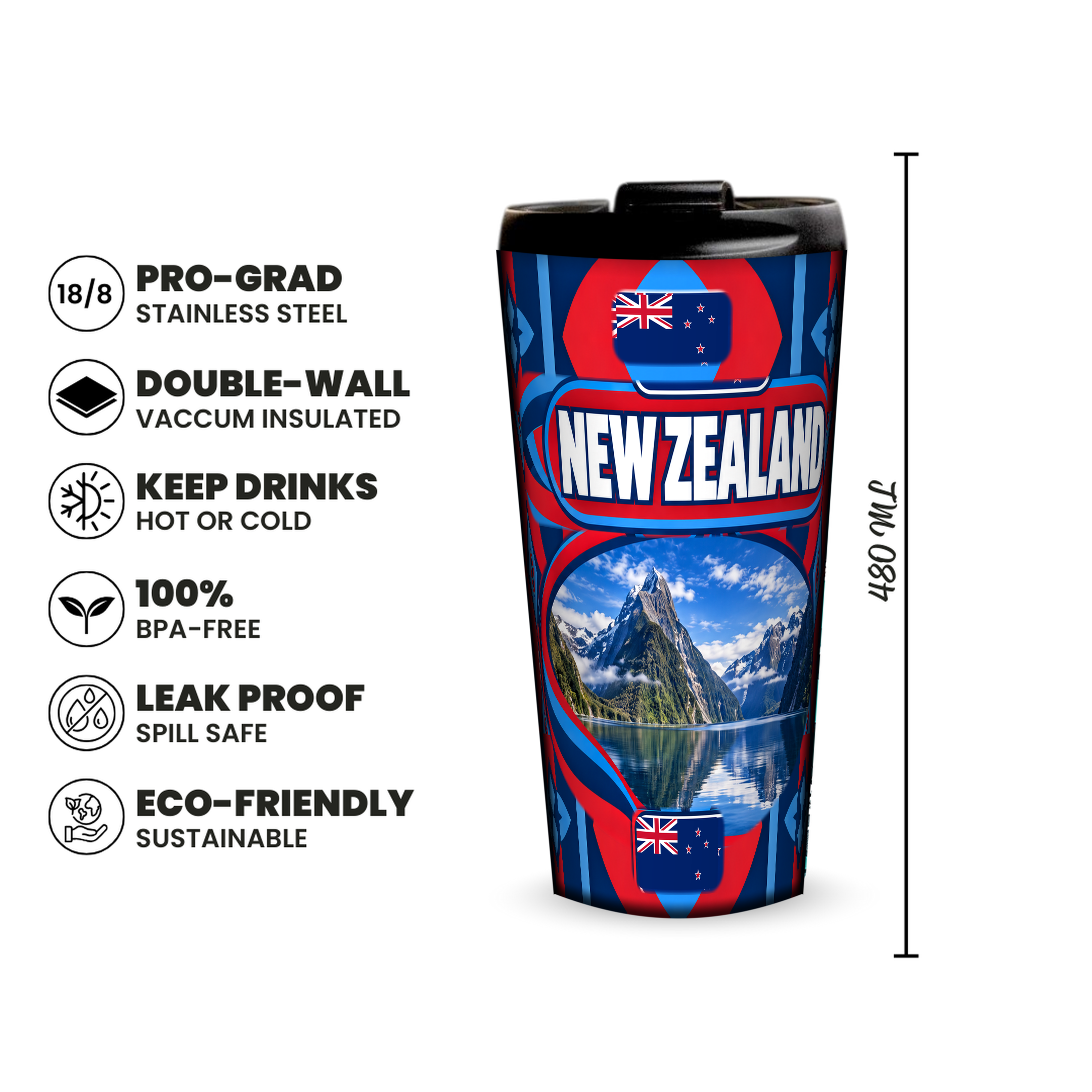 New Zealand 480ml insulated tumbler features and size
