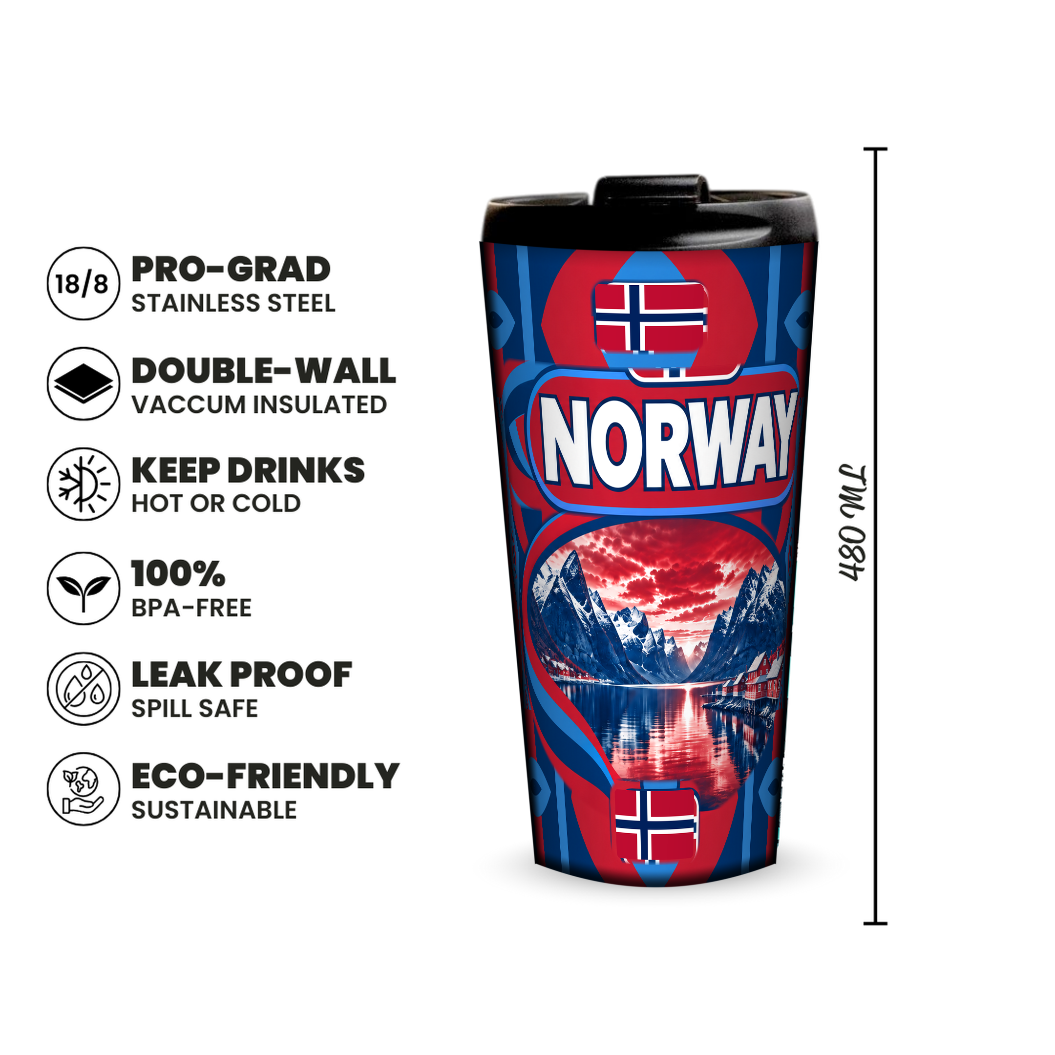 Norway 480ml insulated tumbler features and size