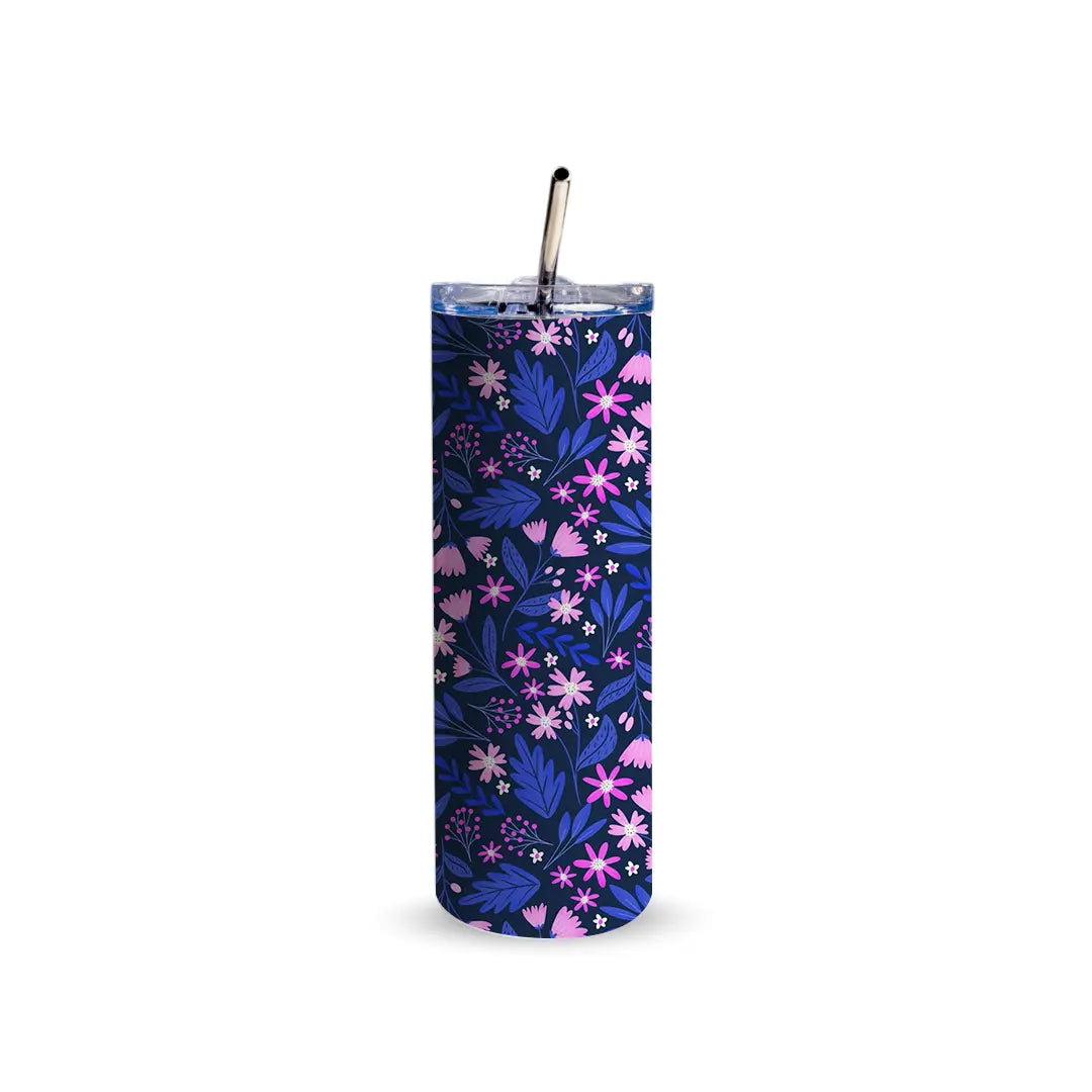 Midnight Bloom 600ml Tumbler with Straw Fann Bliss