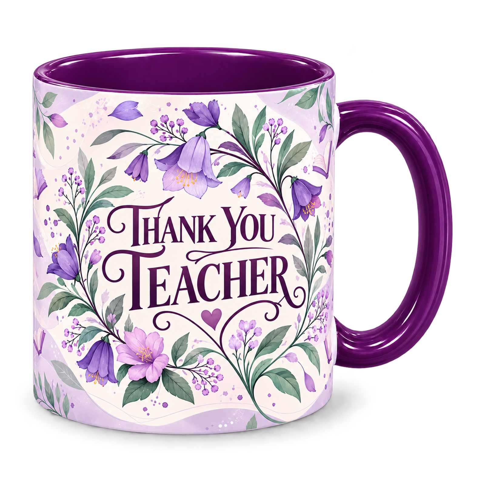 Orchid Knowledge Teacher Mug, purple – handle on the right, THANK YOU TEACHER
