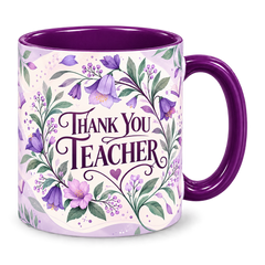 Orchid Knowledge Teacher Mug, purple – handle on the right, THANK YOU TEACHER