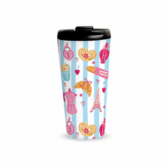 Paris 480ml Tumbler with closed black lid, front view