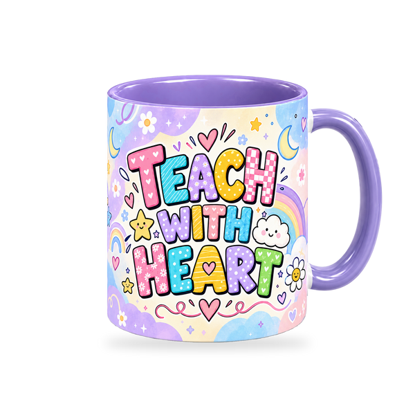 Pastel Rainbow Lessons Teacher Mug – 320ml, right view on a transparent background