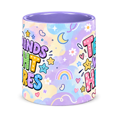 Pastel Rainbow Lessons Teacher Mug, light purple – centre view of the full-wrap pattern