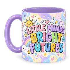 Pastel Rainbow Lessons Teacher Mug, light purple – handle on the left, LITTLE MINDS BRIGHT FUTURES