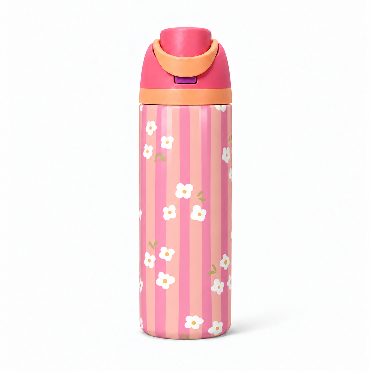 Peach Daisy Free Sip Bottle 720ML with Pink-Orange lid - full wrap bottle