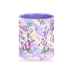 Periwinkle Butterfly Notes Teacher Mug – 320ml — center view on a transparent background