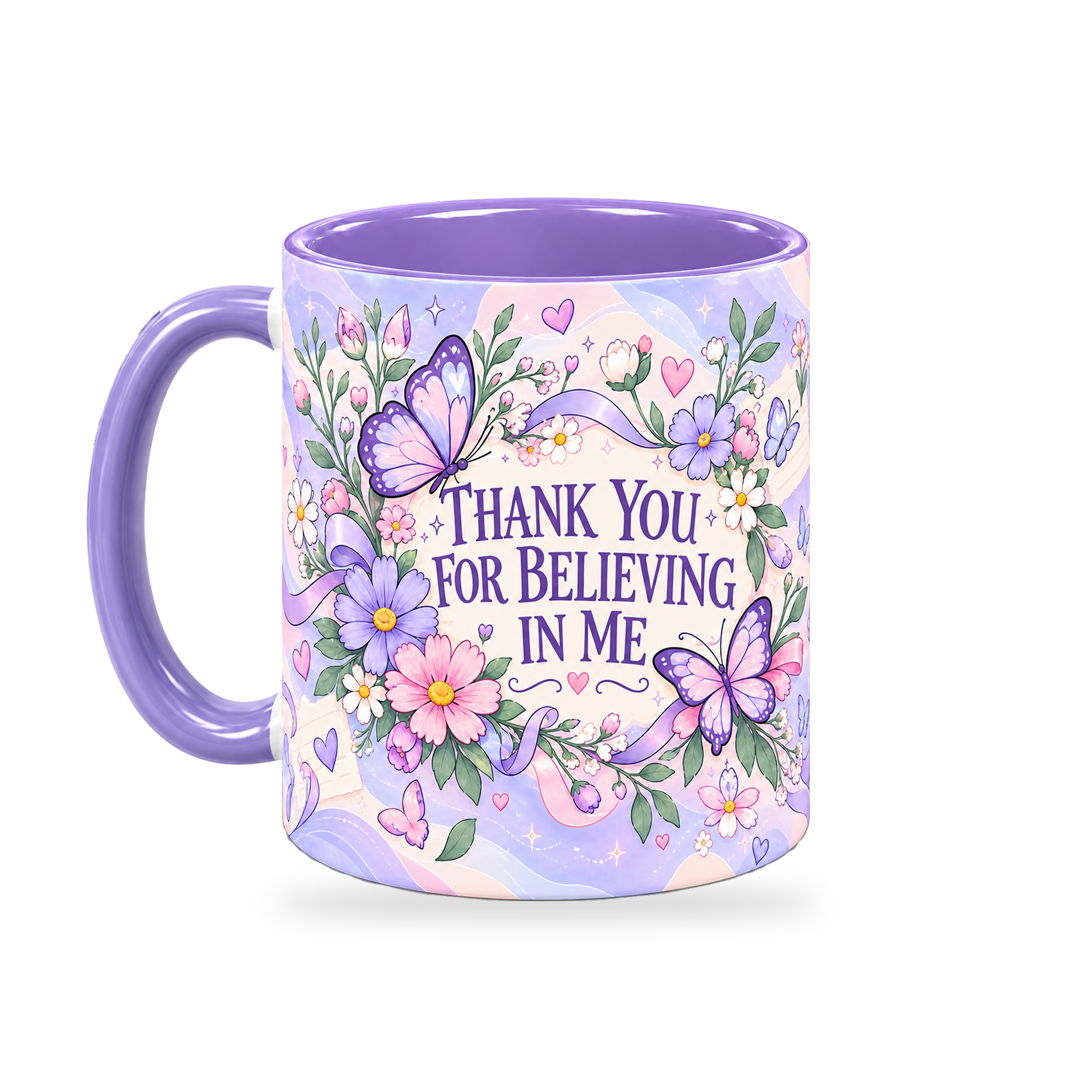 Periwinkle Butterfly Notes Teacher Mug – 320ml — left view on a transparent background
