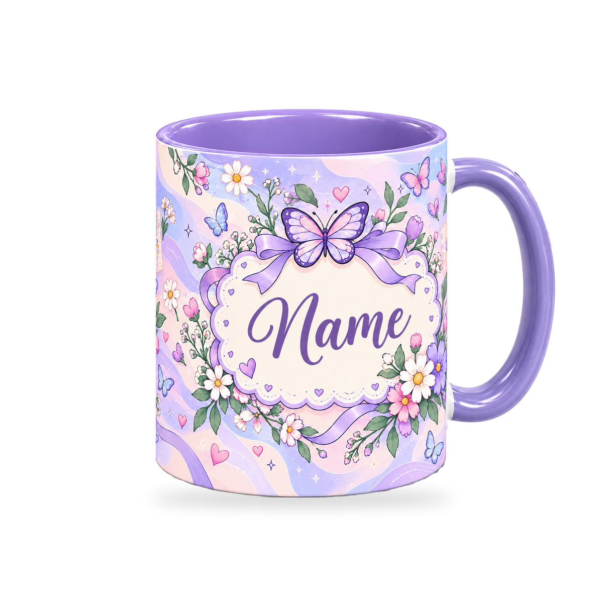 Periwinkle Butterfly Notes Teacher Mug – 320ml — right view on a transparent background