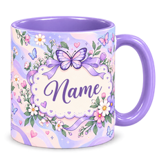 Periwinkle Butterfly Notes Teacher Mug, light purple – handle on the right, Name