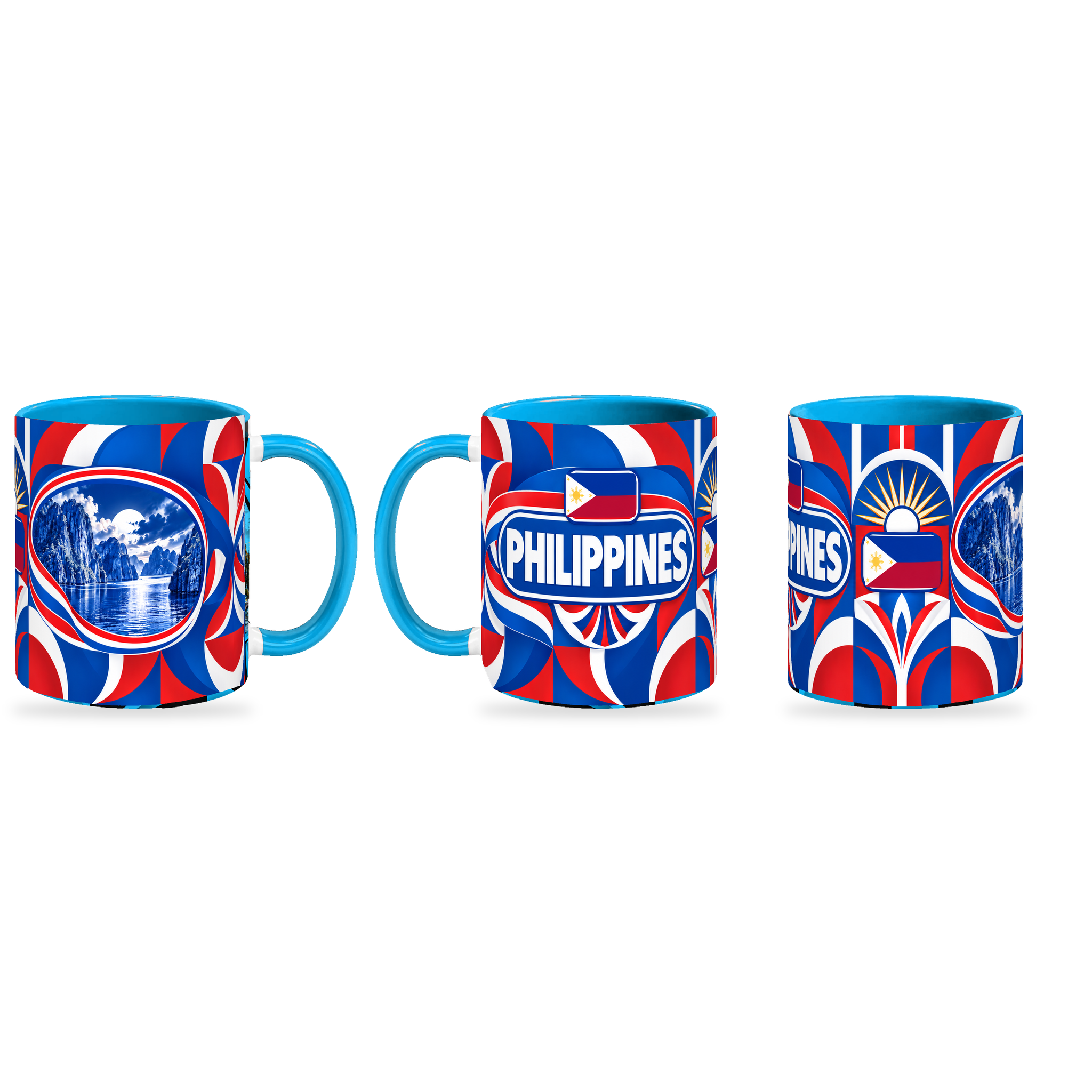 Philippines Mug – 320ml — three matching angles together on white with a soft shadow